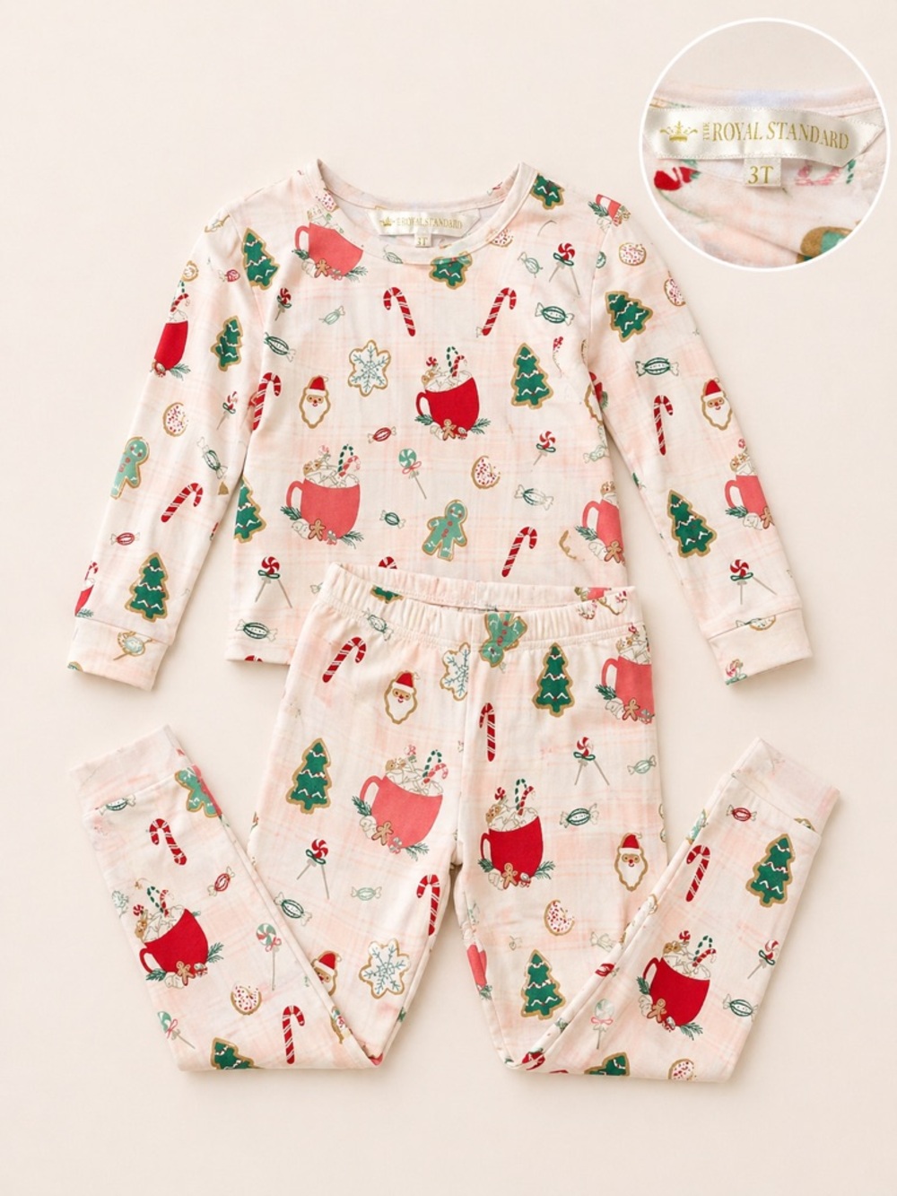 The Royal Standard Toddler Pajama Set 3T Christmas Gingerbread Candy Cane
